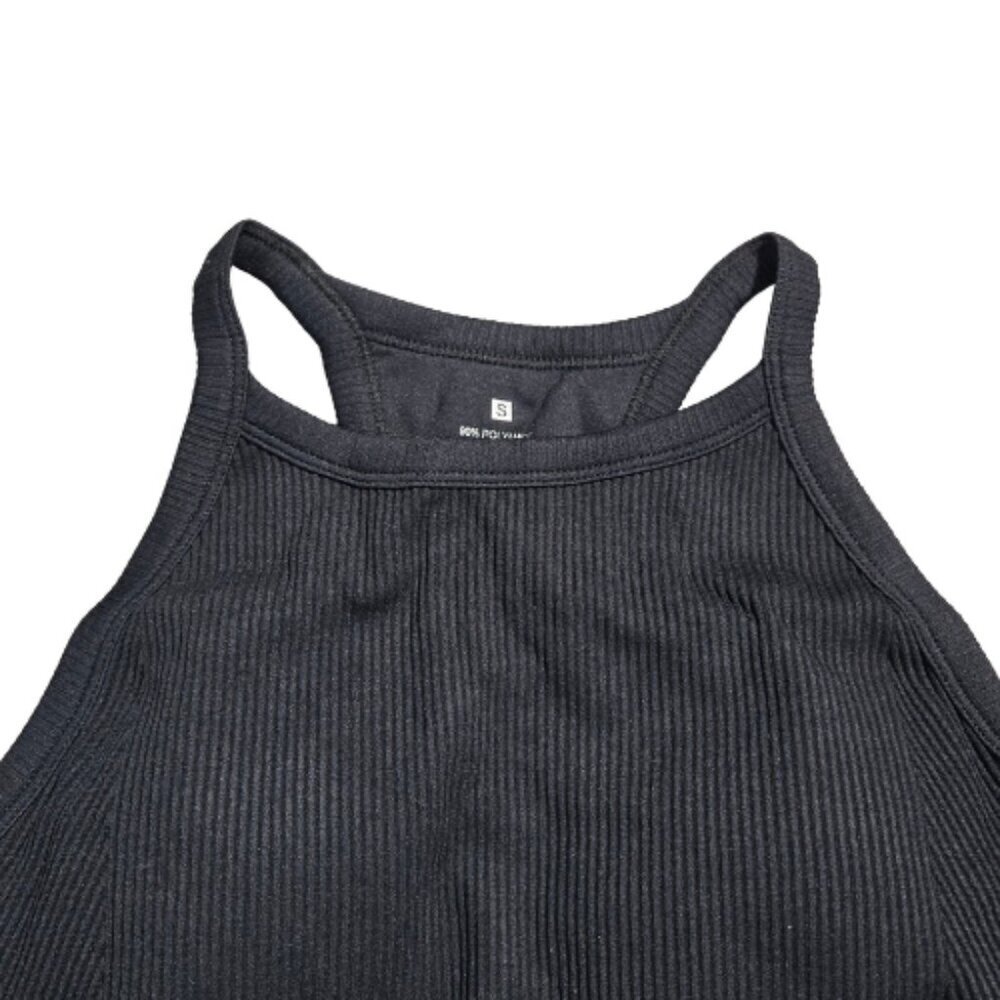 NIP | Running Girl Black Padded Crop Top | High Neck Racerback | Ribbed | Small - Picture 4 of 7